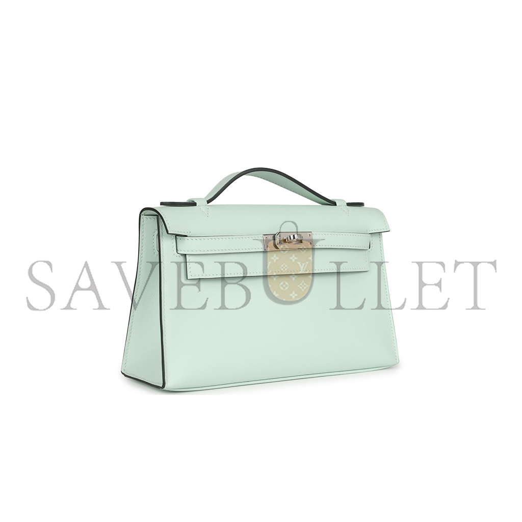 HERMES MASTER KELLY POCHETTE VERT BUBBLE GREEN SWIFT PALLADIUM HARDWARE (22*14*7cm) 